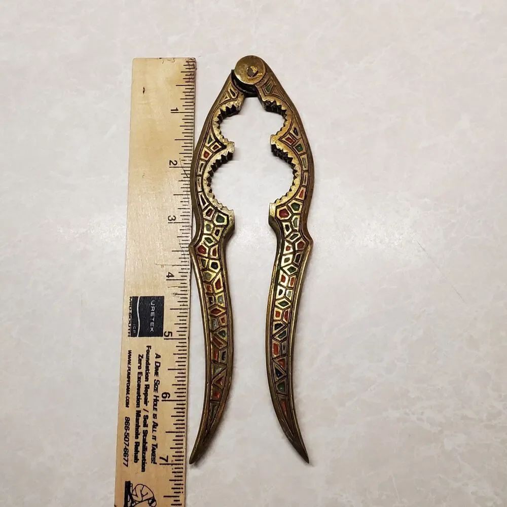 Vintage Brass Nut Shell Cracker Bottle Opener Isreal Middle East Enameled